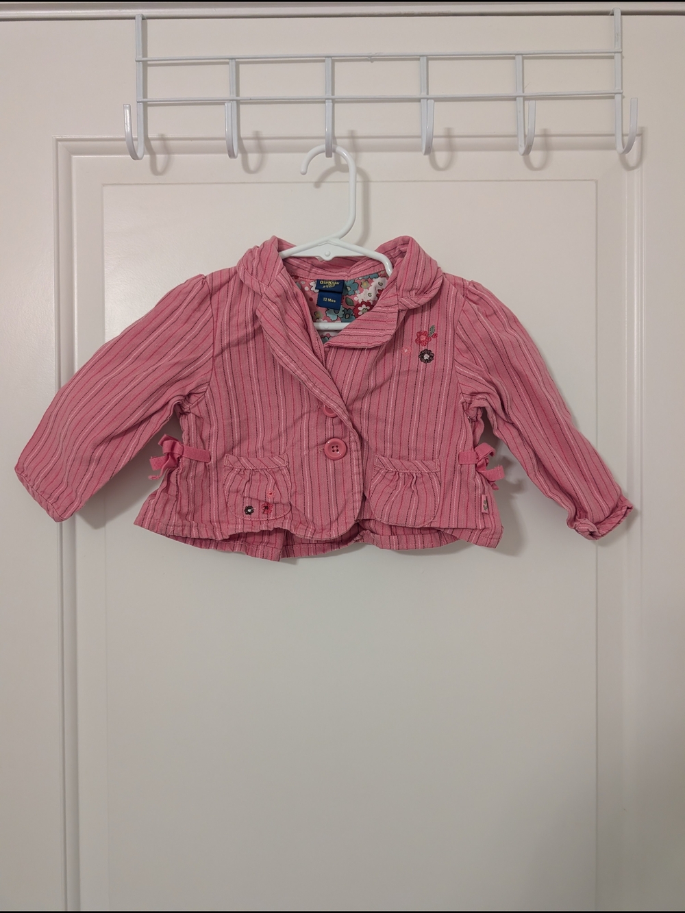 OshKosh B'gosh Baby Girls Pink Striped Floral Blazer Jacket 12M Y2K